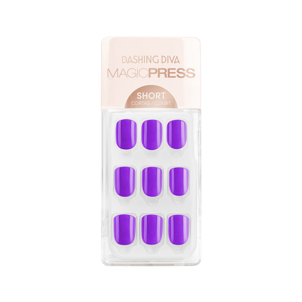 Dashing Diva MAGIC PRESS short square bright purple press on gel nails.