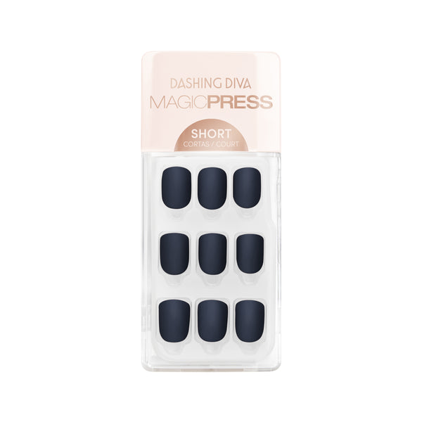 Dashing Diva MAGIC PRESS short square deep navy press on gel nails in matte finish.