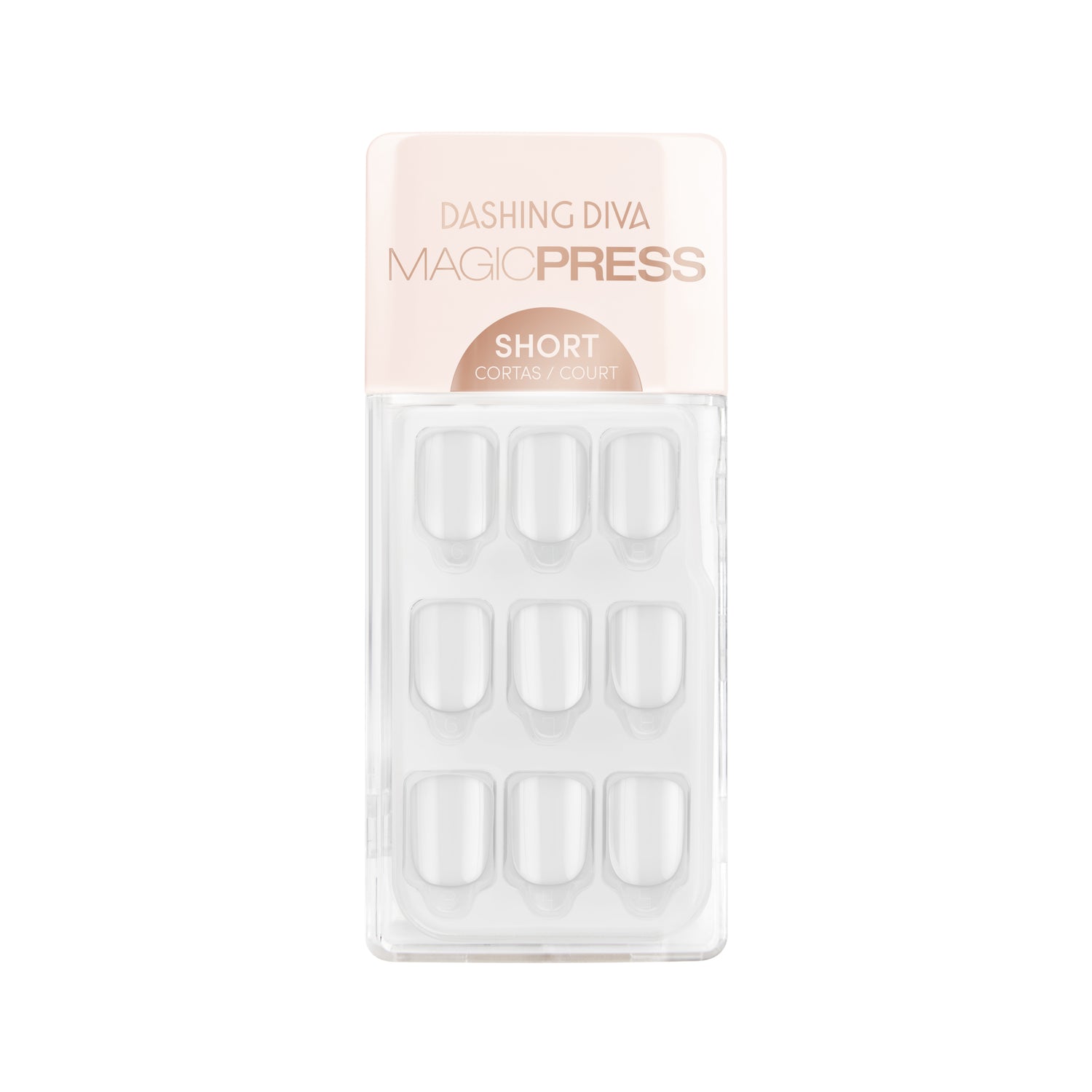 Dashing Diva MAGIC PRESS short, square white press on gel nails.
