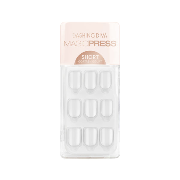 Dashing Diva MAGIC PRESS short, square white press on gel nails.