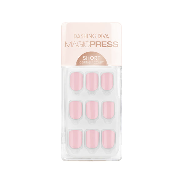 Dashing Diva MAGIC PRESS short square baby pink press on gel nails.