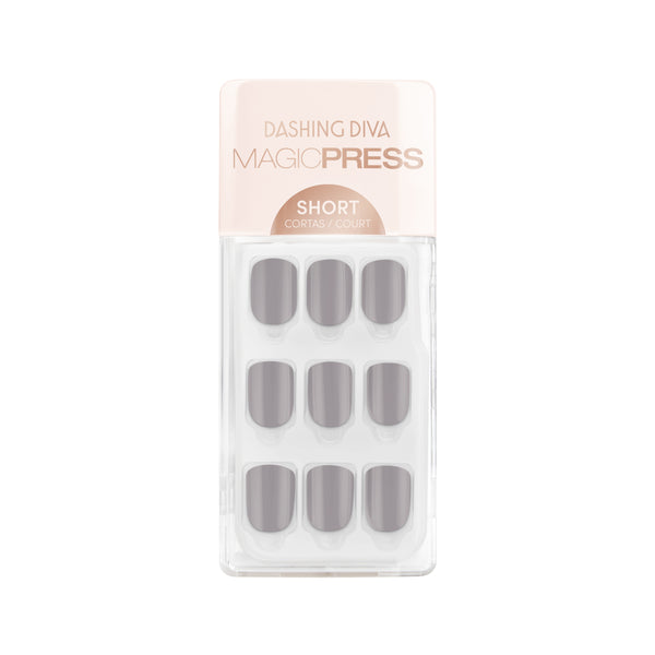 Dashing Diva MAGIC PRESS short, square grey press on gel nails.