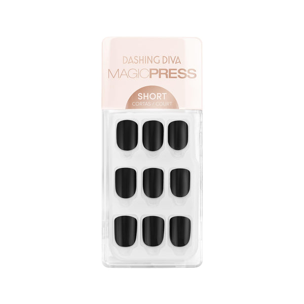 Dashing Diva MAGIC PRESS short, black square press-on gel nails.