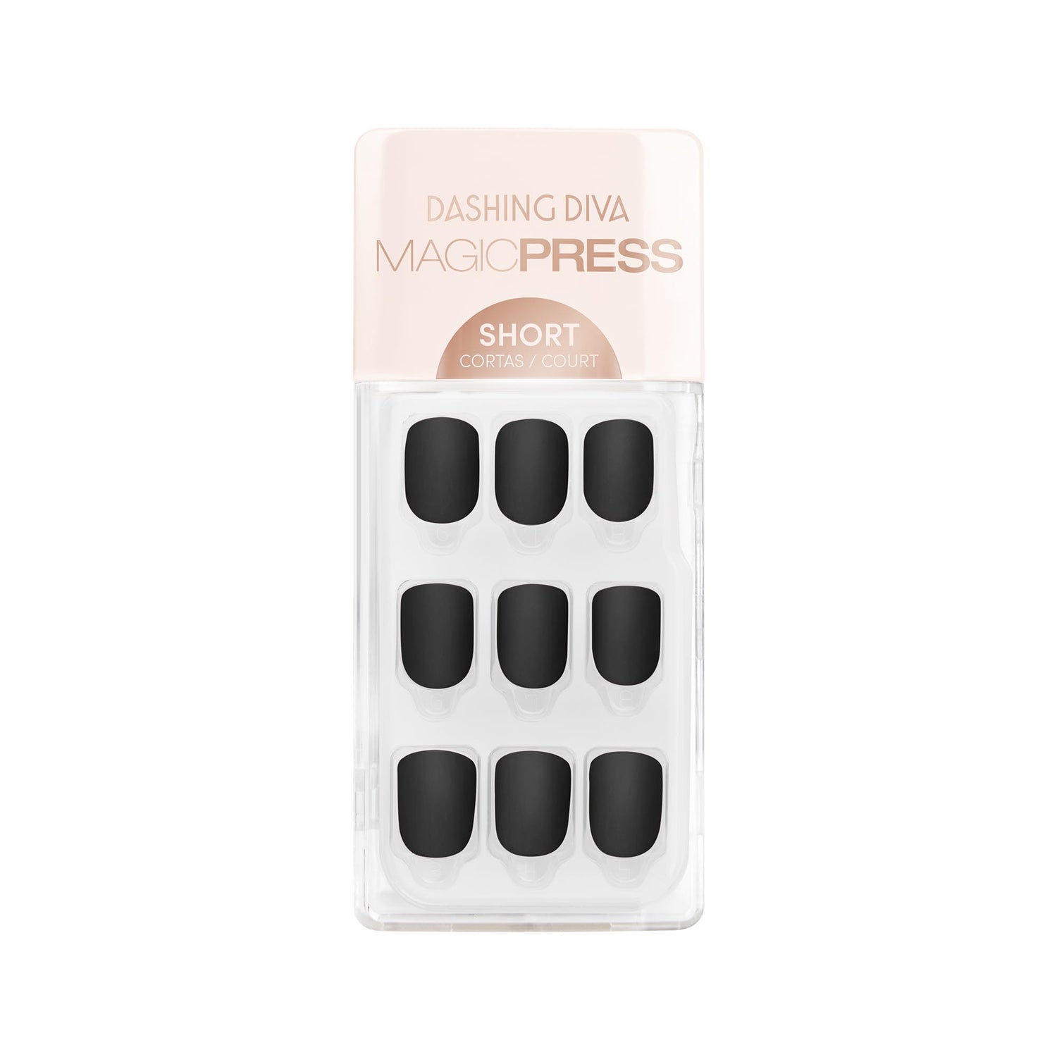 Dashing Diva MAGIC PRESS short, matte black, square press-on gel nails.