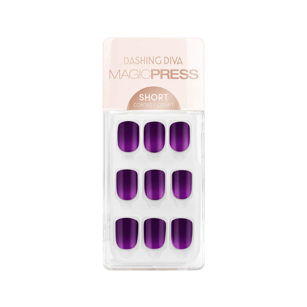 Dashing Diva MAGIC PRESS short, square, deep purple press-on gel nails.