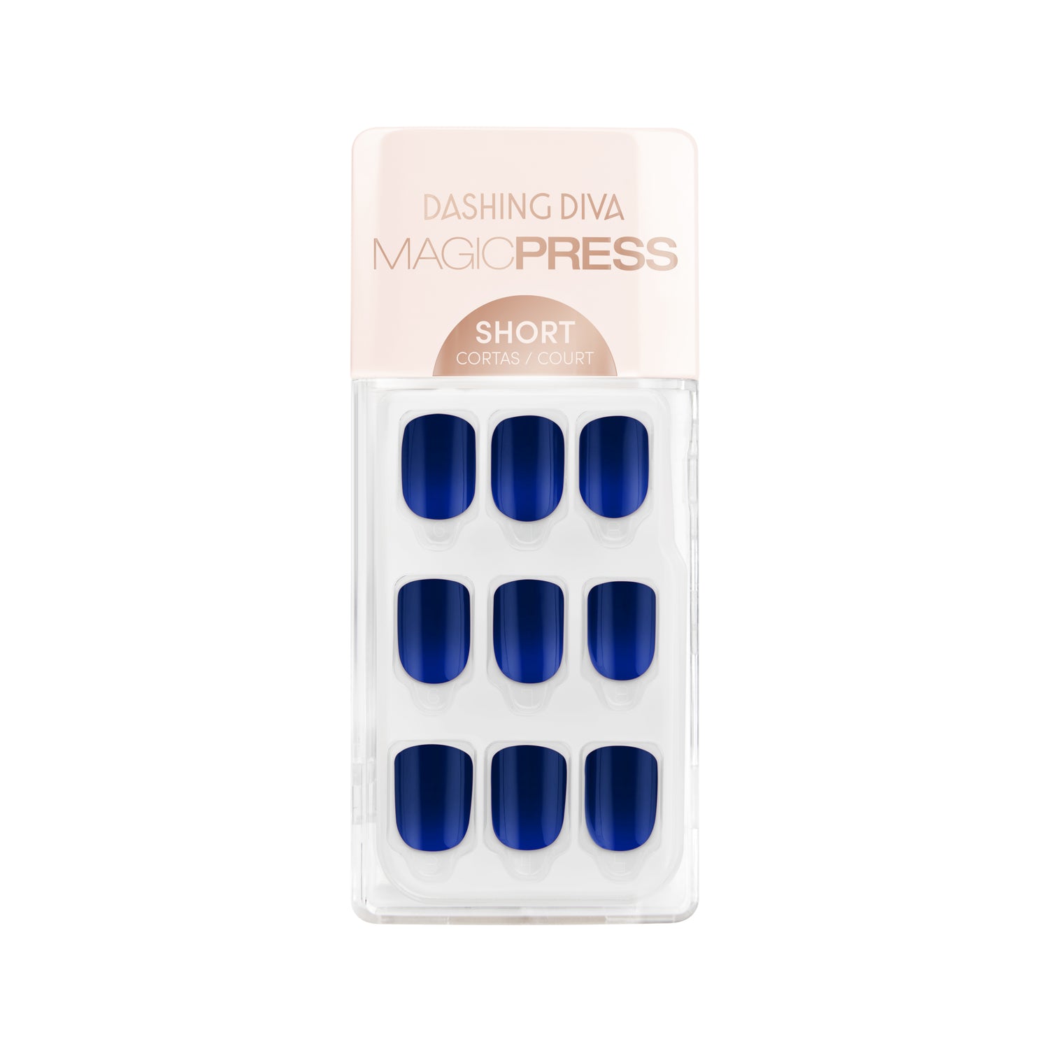 Dashing Diva MAGIC PRESS short, square royal blue press on gel nails.