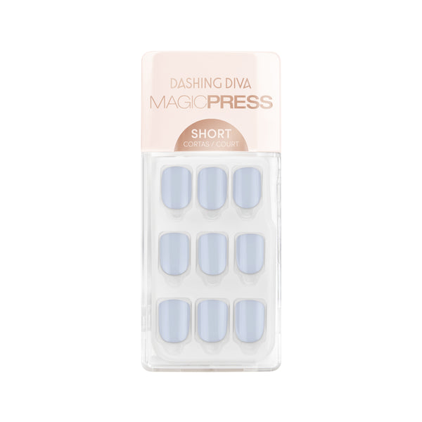 Dashing Diva MAGIC PRESS short square powder blue press on gel nails.