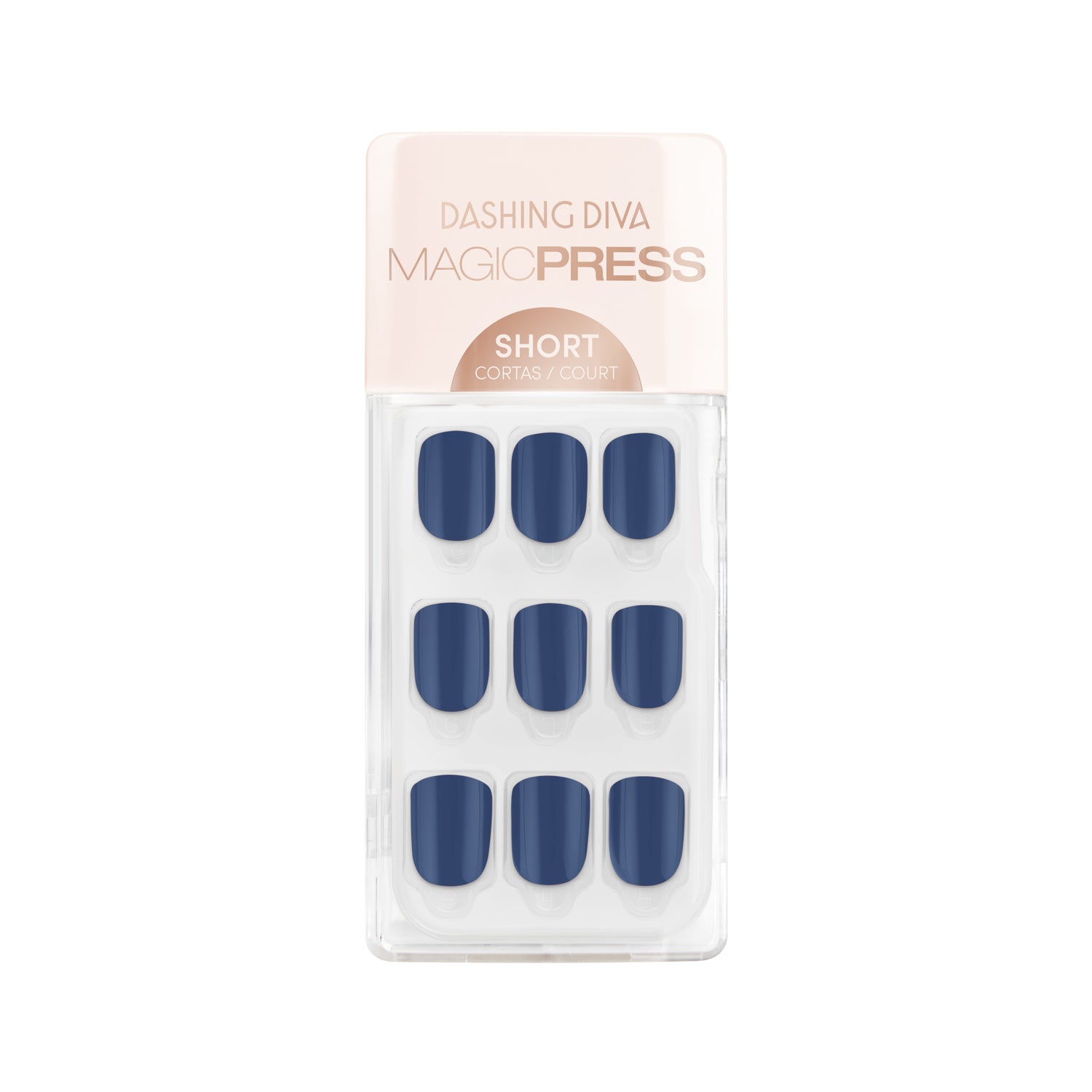 Dashing Diva MAGIC PRESS short, square, navy press-on gel nails.