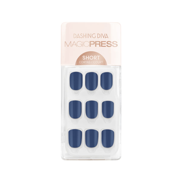 Dashing Diva MAGIC PRESS short, square, navy press-on gel nails.