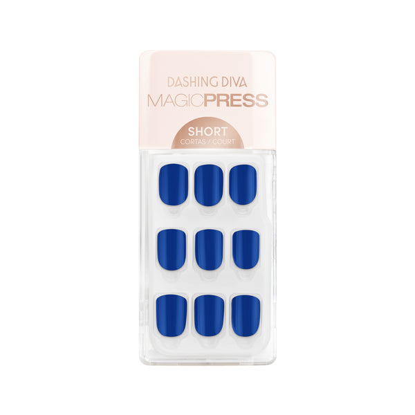 Dashing Diva MAGIC PRESS short, square, cobalt blue press-on gel nails.