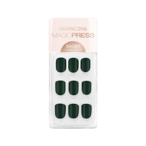 Dashing Diva MAGIC PRESS short square dark green press on gel nails.