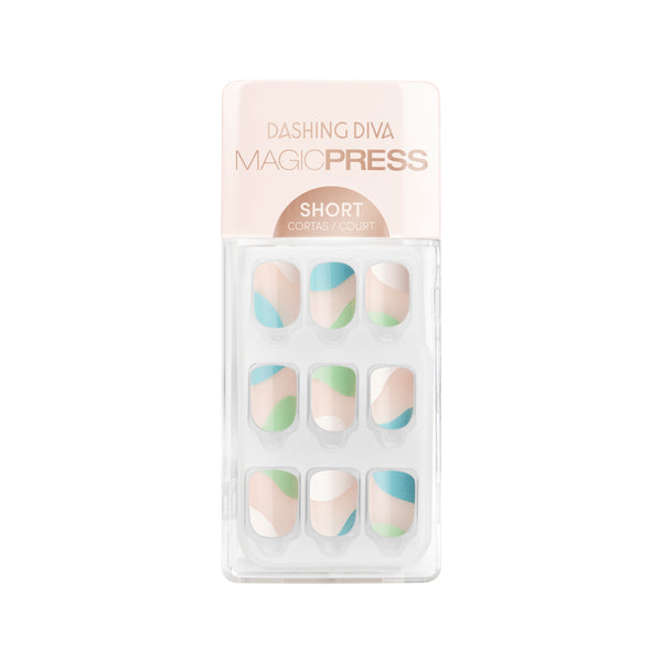 Dashing Diva Magic Press abstract wavy negative space multi turquoise mint white gel nails