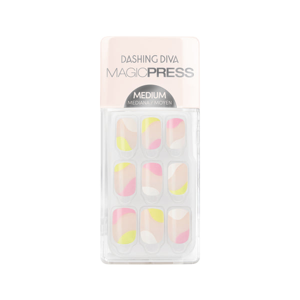 Dashing Diva Magic Press abstract wavy negative space multi color pink yellow white press-on gel nails