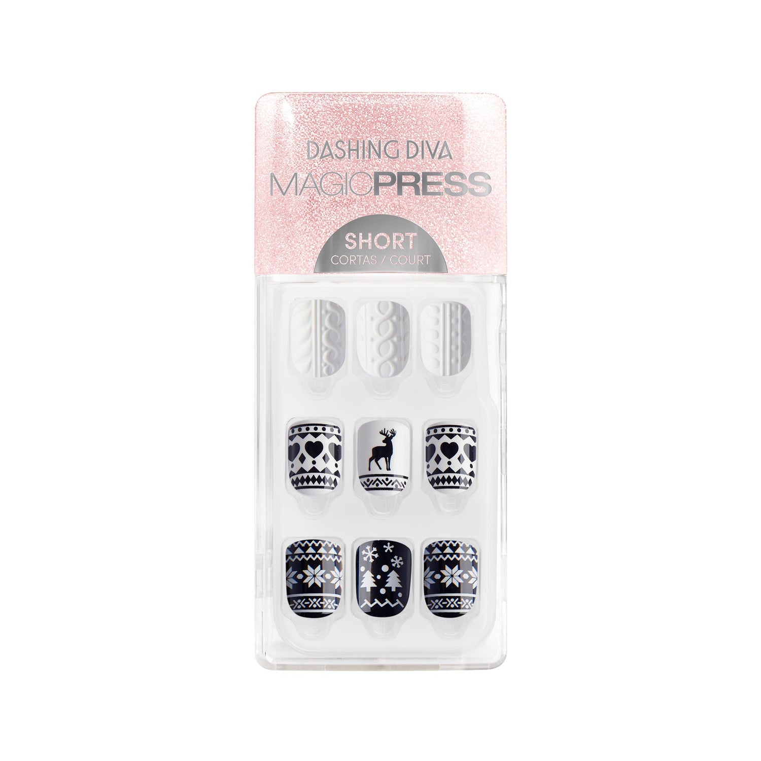Short length, square shape, glossy & matte finish black & white press-on gel nails 