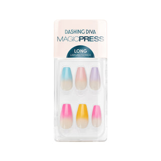 Dashing Diva MAGIC PRESS long, coffin multicolor gradient press on gel nails.