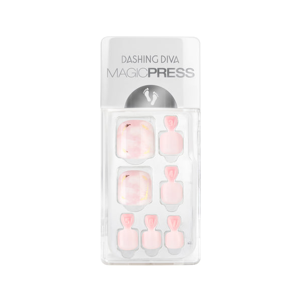 Dashing Diva MAGIC PRESS Pedicure baby prink press on gel pedi with marble accents.