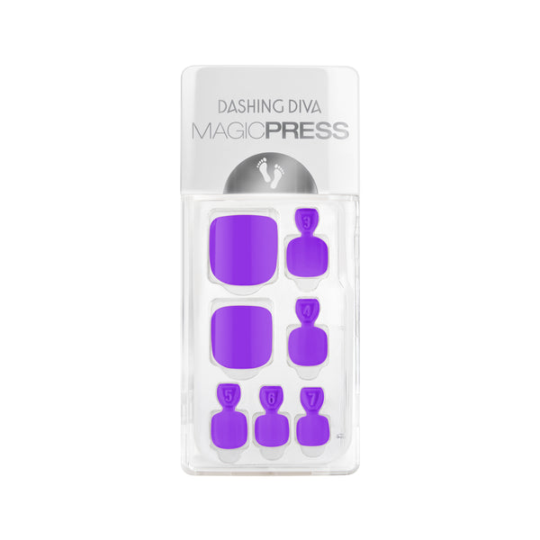 Dashing Diva MAGIC PRESS Pedicure bright purple press on gel pedi.