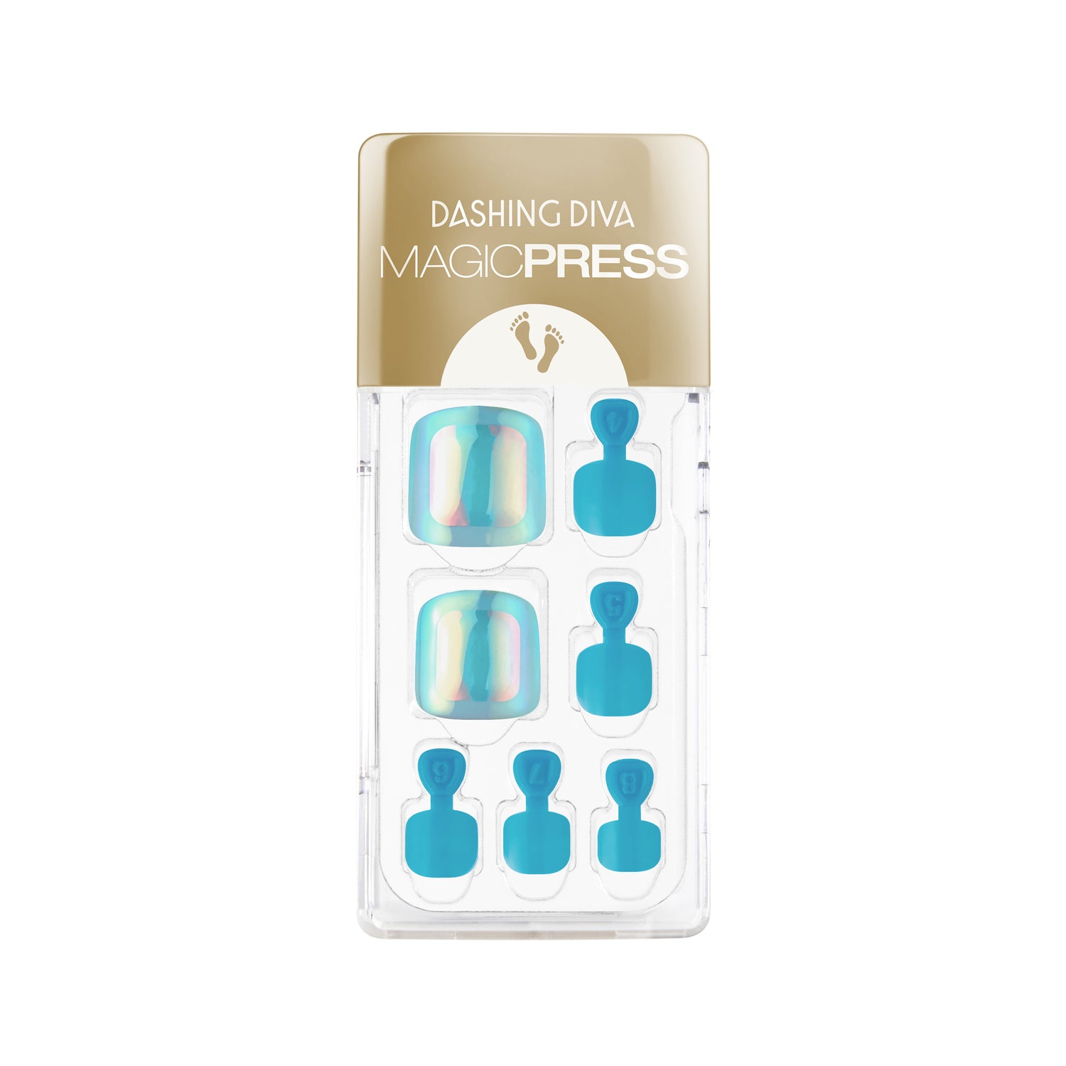 Dashing Diva MAGIC PRESS Pedicure blue holographic K-beauty glass nail press on gel pedi.