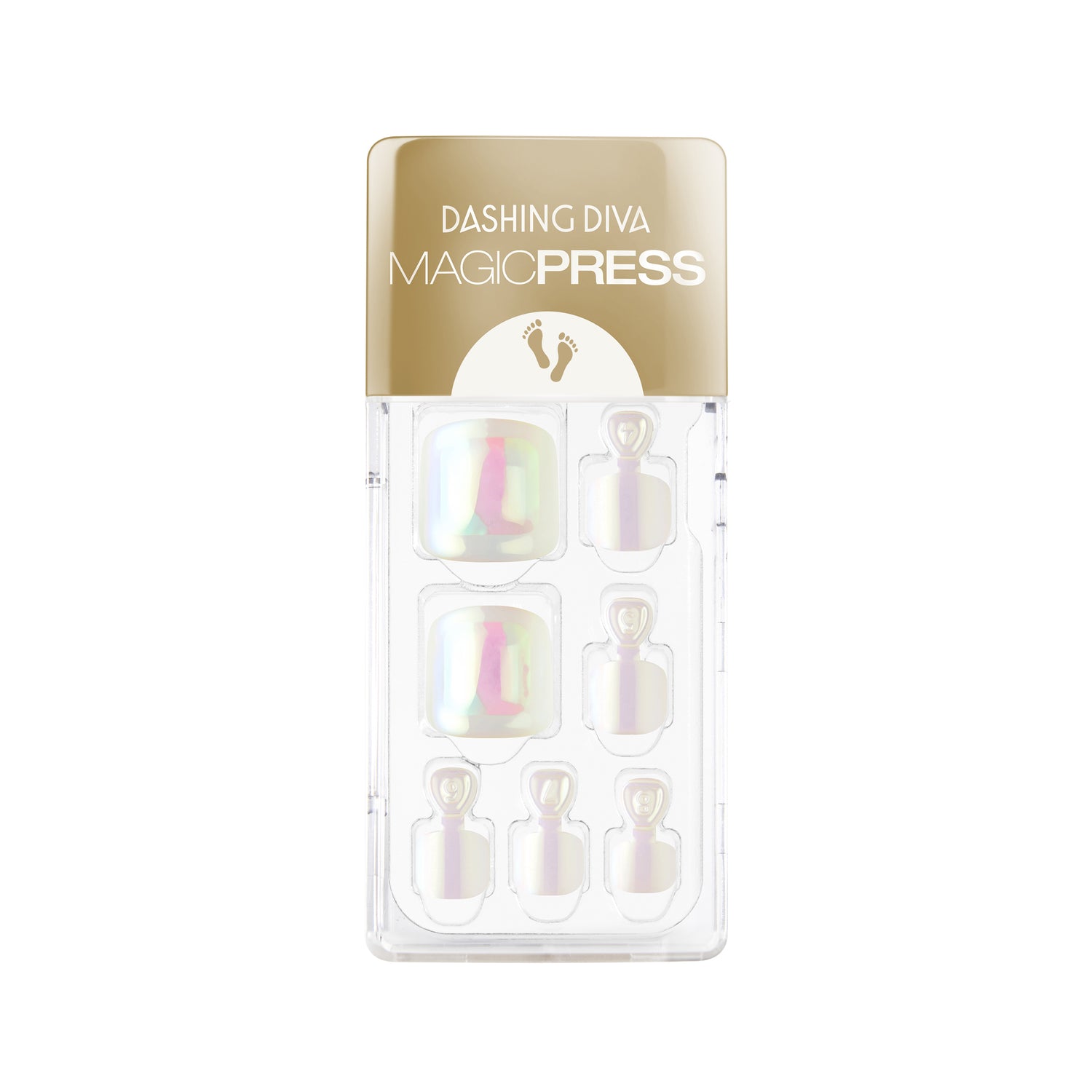 Dashing Diva MAGIC PRESS Pedicure white K-beauty glass nail press on gel pedi with metallic finish.