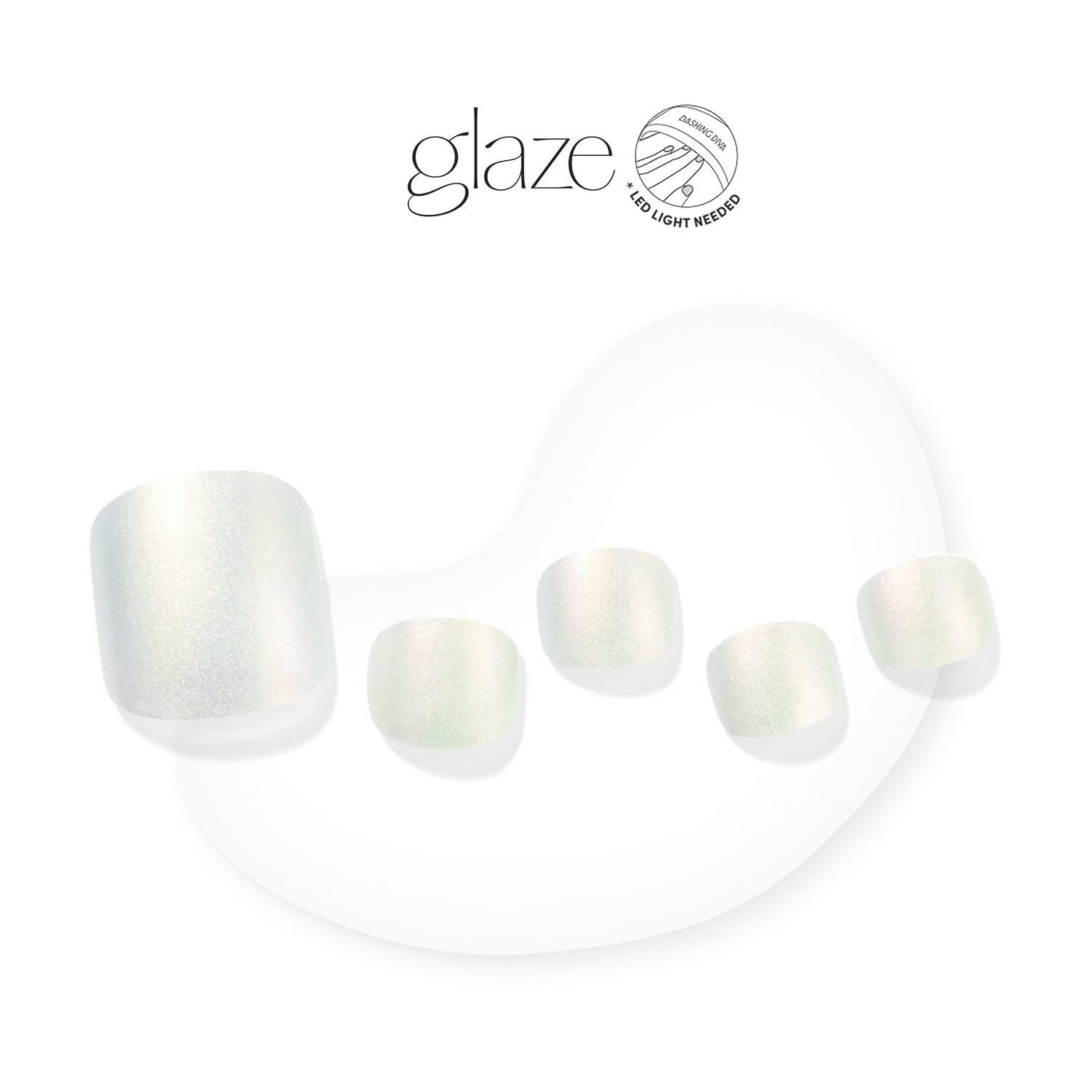 Dashing Diva GLAZE white opal gel pedicure strips with multi-colored iridescent shimmer.