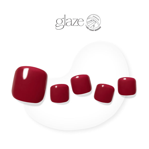 Dashing Diva GLAZE deep red semi-cured gel pedicure nail strips.